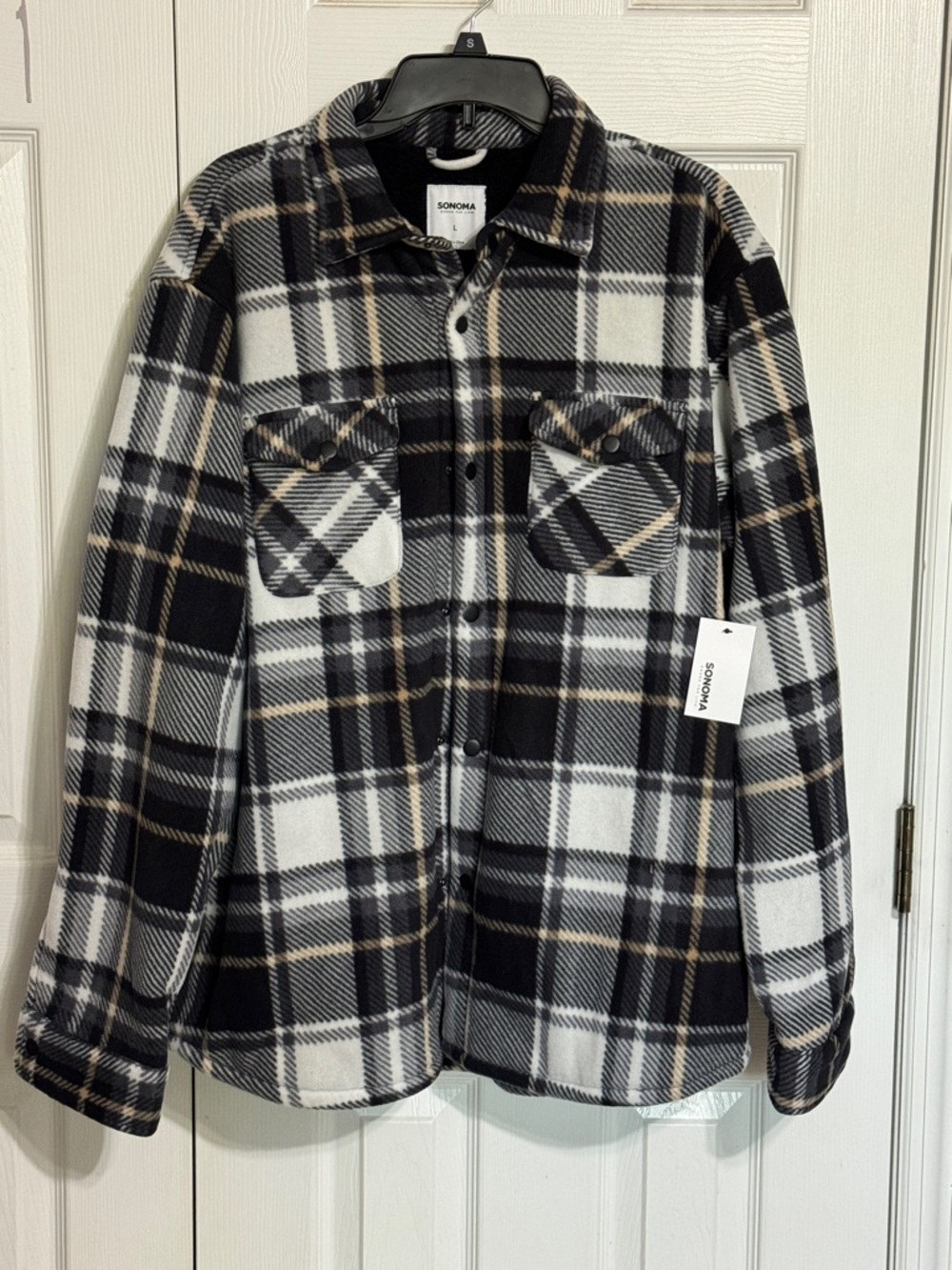 Sonoma Black, White & Tan Plaid Lightweight Shacket - Picture 2 of 5